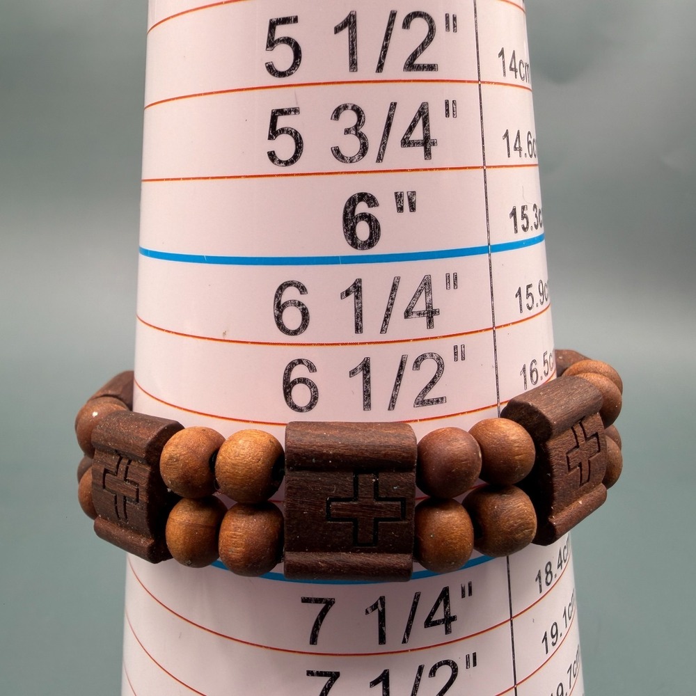 Set of 2 Brown Wooden Bead Braided Cord Cross Bracelets Boho Christian Gift Men - Picture 17 of 17